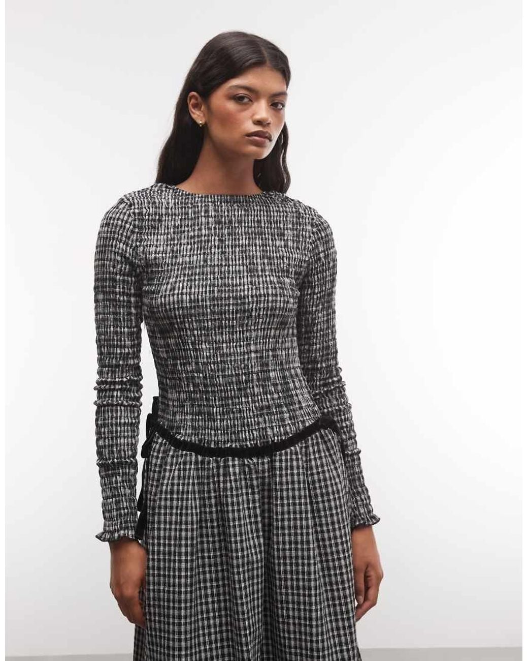 Daisy Street Gray Shirred Drop Waist Maxi Dress