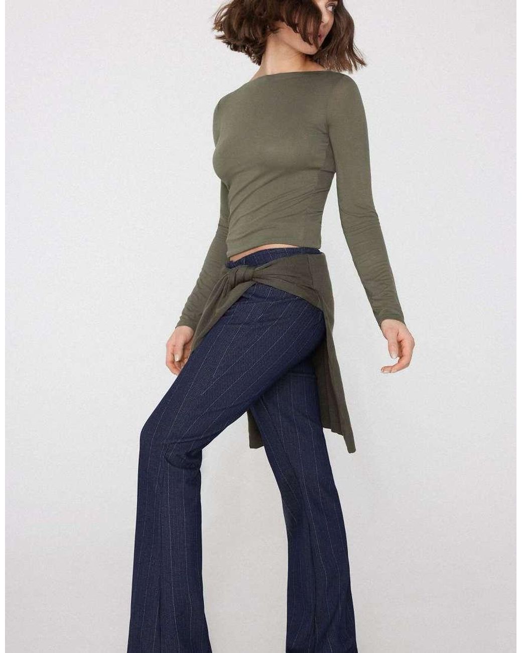 Tezenis Gray Long-Sleeved Viscose Top With Boat Neck
