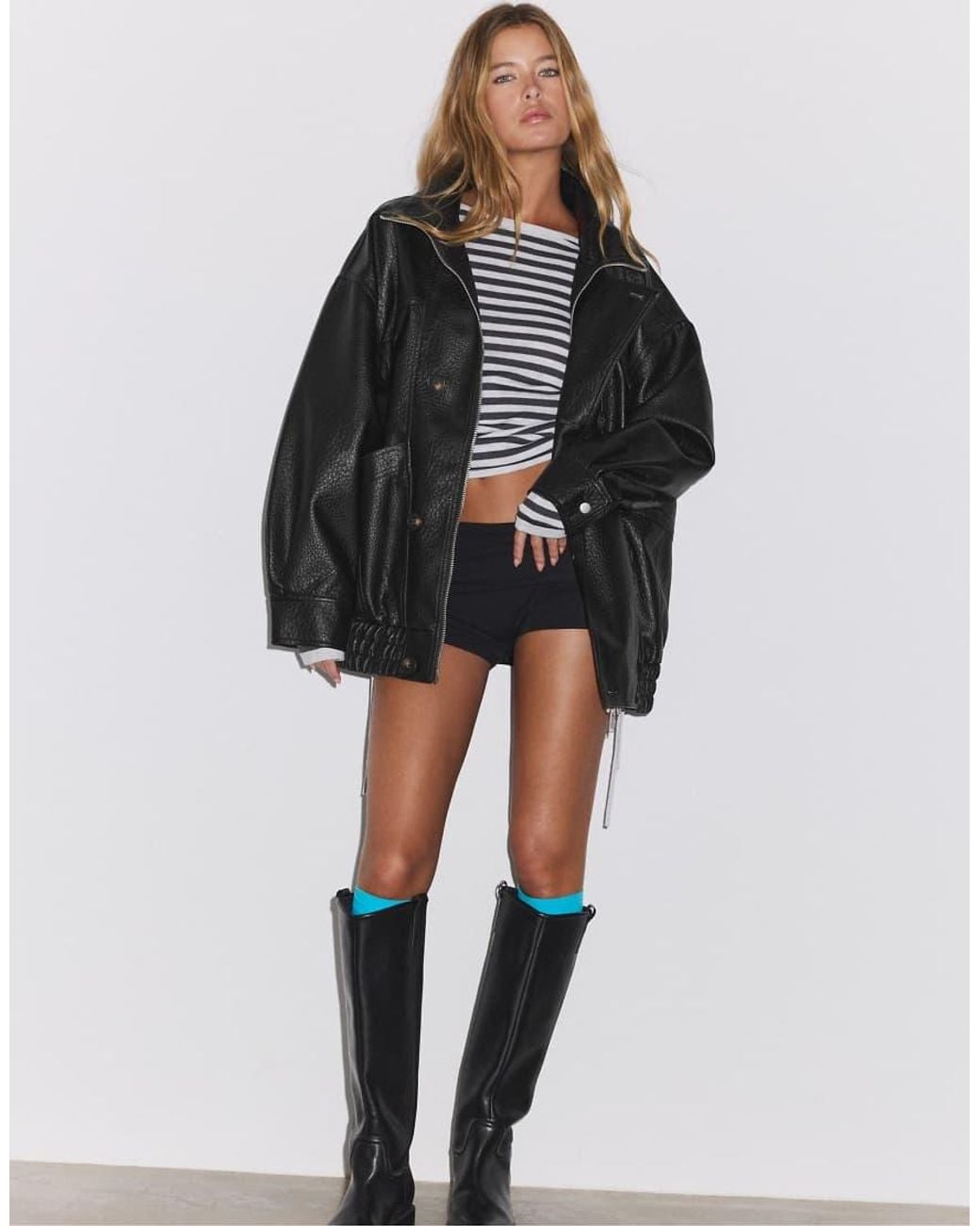Stradivarius Black Oversize Leather Effect Jacket