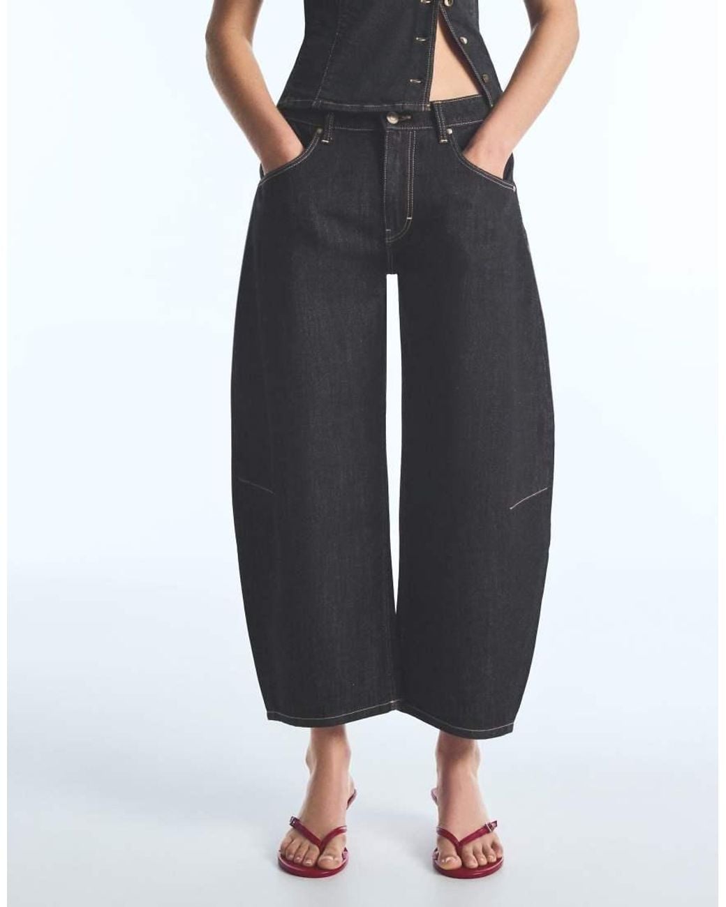 Bershka Blue Cropped Barrel-leg Jeans