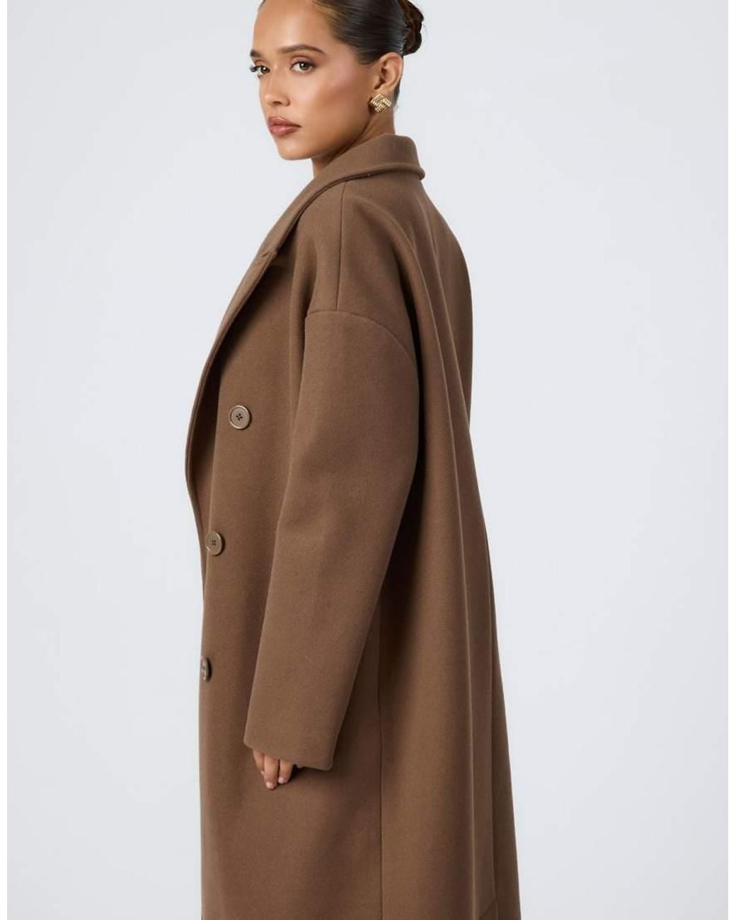 Aria Cove Purple Wool Look Formal Double Breasted Longline Maxi Coat