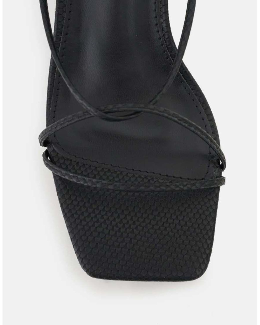 Public Desire Multicolor Shibuya Black Snake Texture Pu Square Toe Lace Up Low Heels