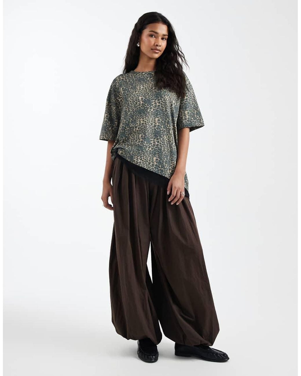 ASOS Gray Oversized Leopard Print Top With Lace Hem