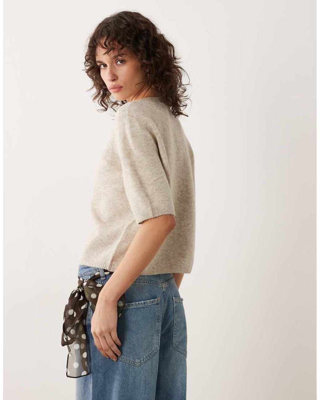Jdy Blue Short Sleeve Knitted Cardigan With Wool