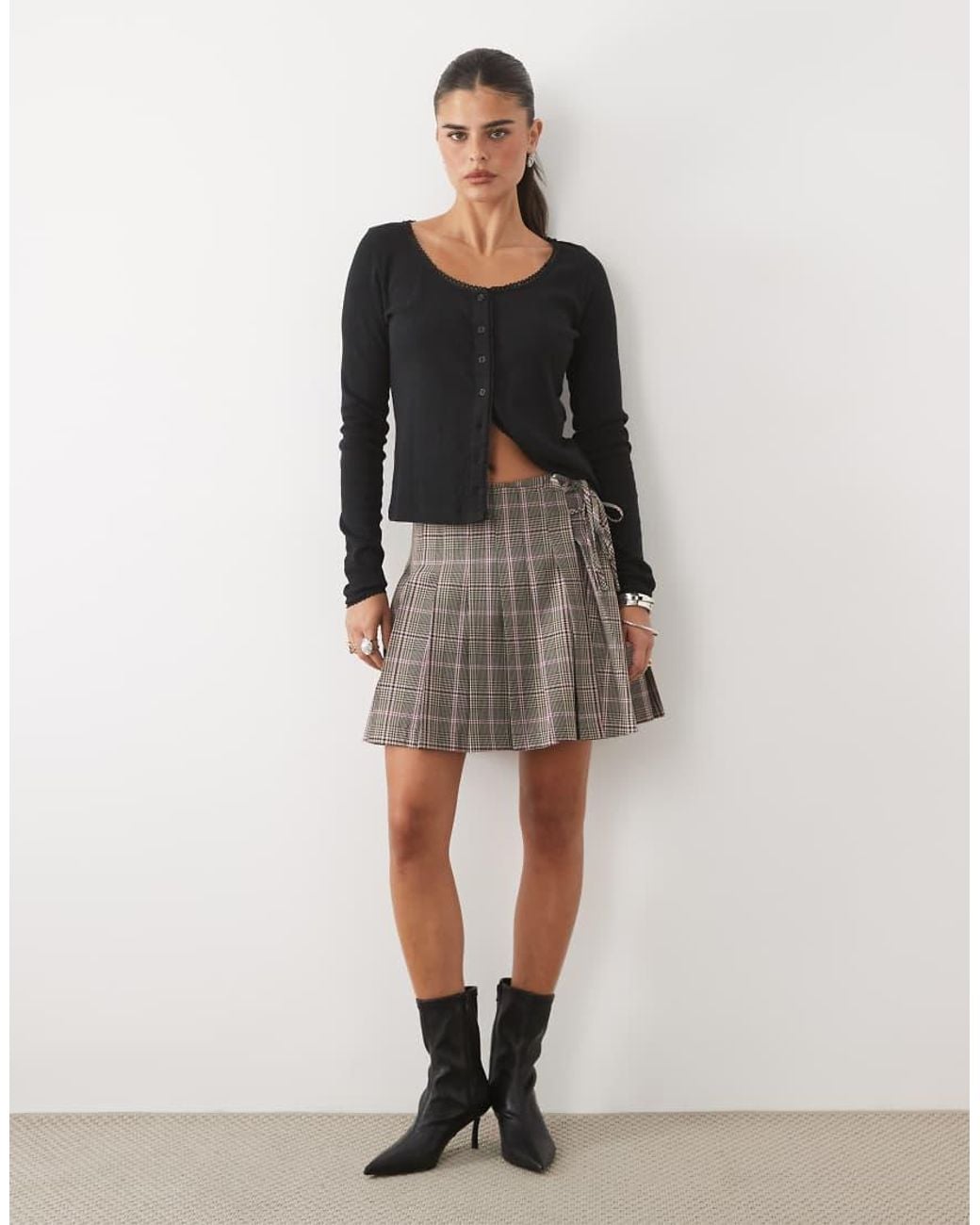 Nobody's Child Natural Tailored Wrap Pleated Kilt Mini Skirt Suit