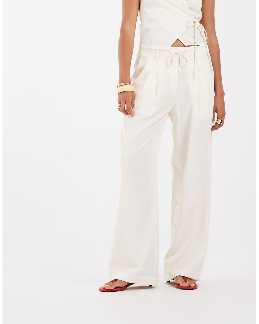 Object White Tie Waist Tailored Pants
