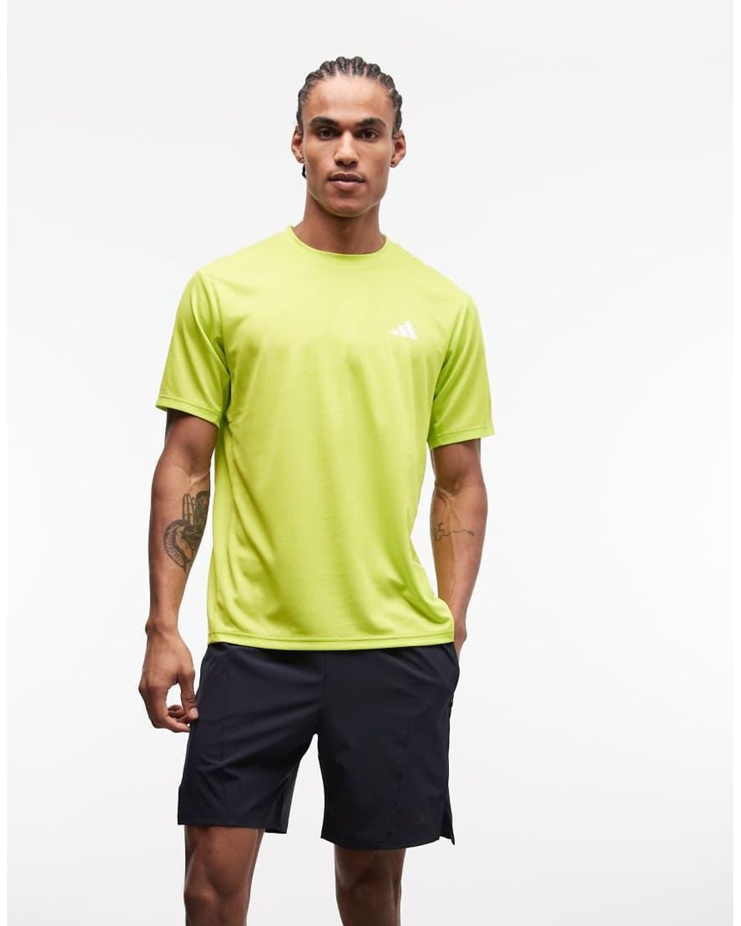 Adidas Originals Green Adidas Training Essentials 3 Stripe T-shirt for men