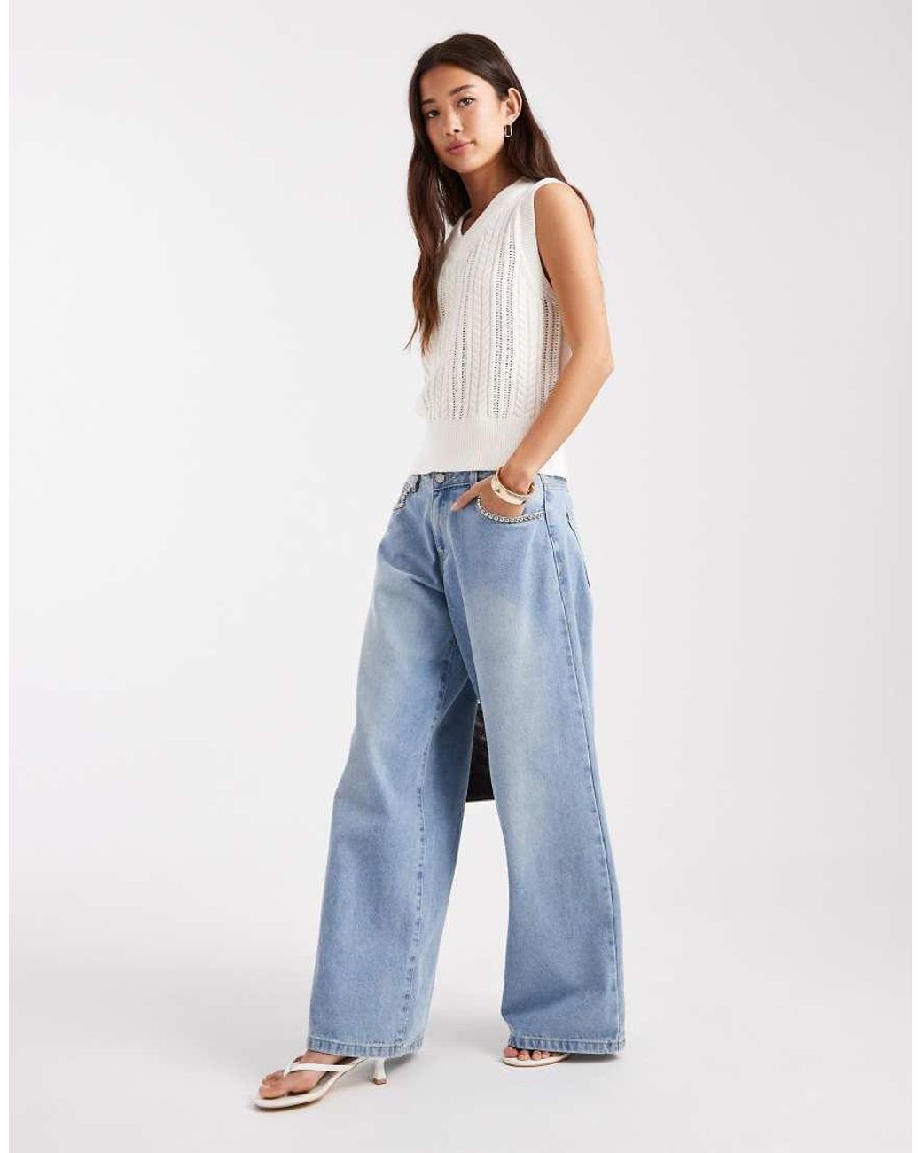 French Connection White Cable Knit Sweater Vest