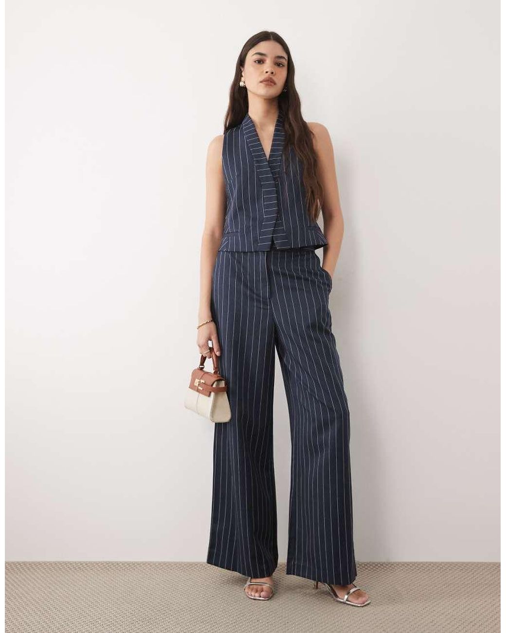 River Island Blue Pinstripe Waistcoat
