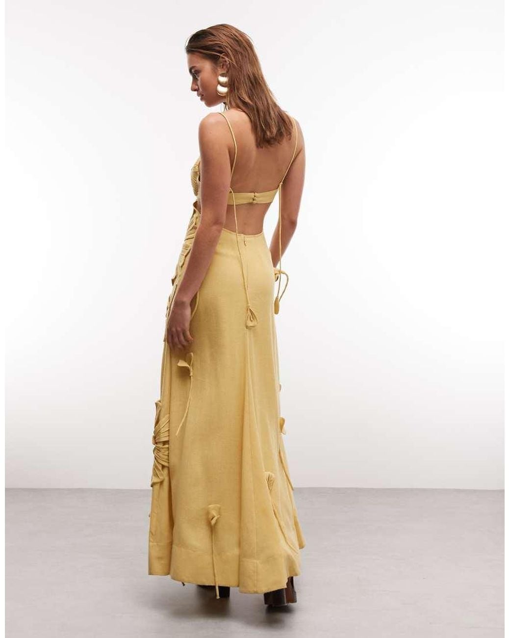 ASOS Natural Cami Maxi Dress With Floral Applique And Pleat Bust Detail