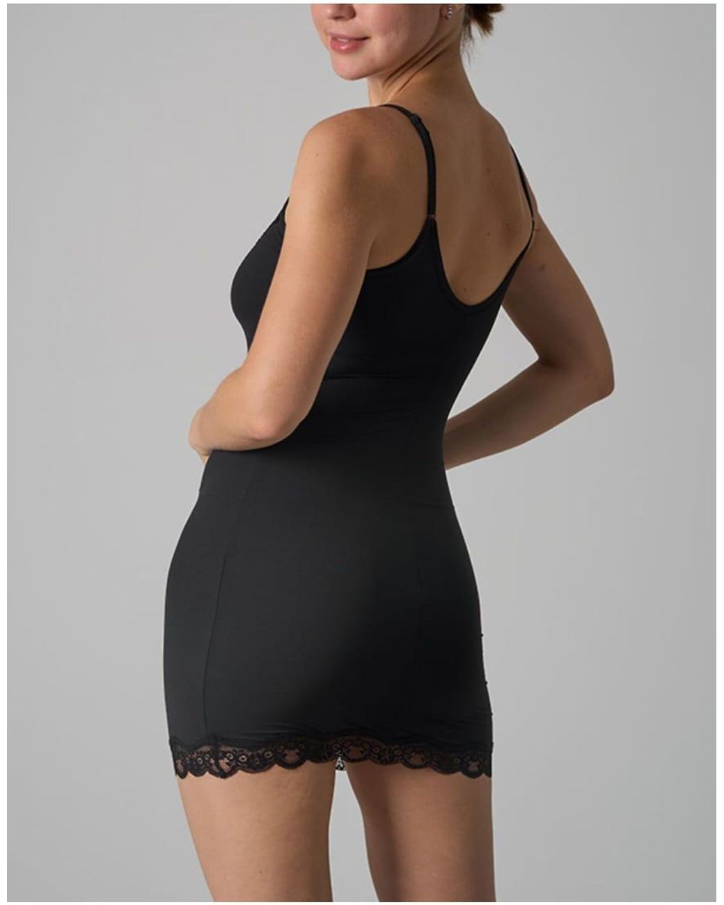 agon® Black Lace Trim Cami Slip Dress