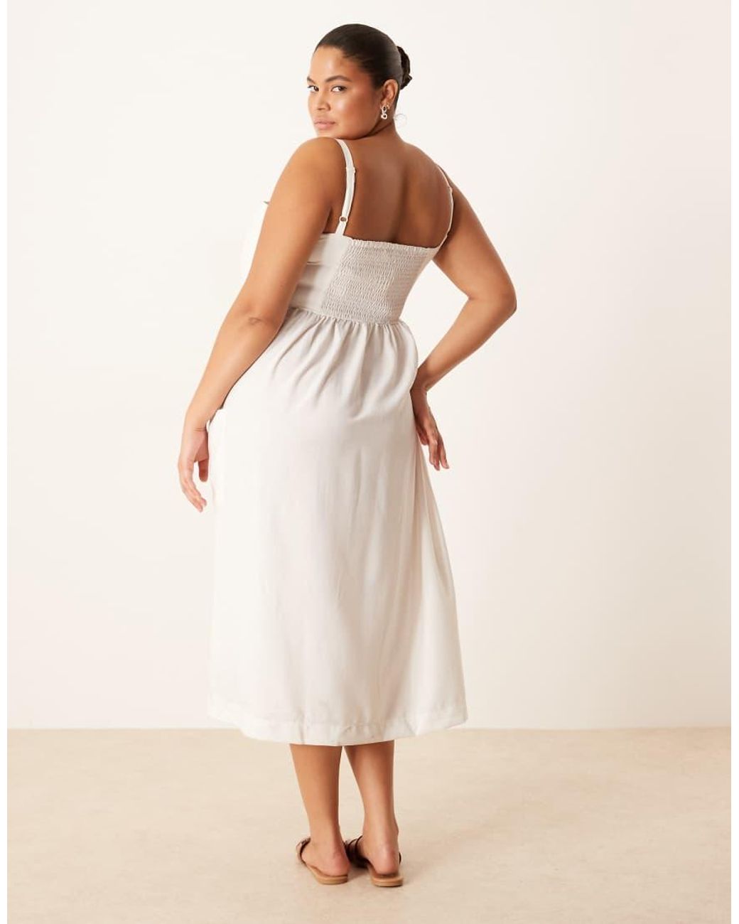 Brave Soul Natural Plus Button Down Trappy Midi Dress