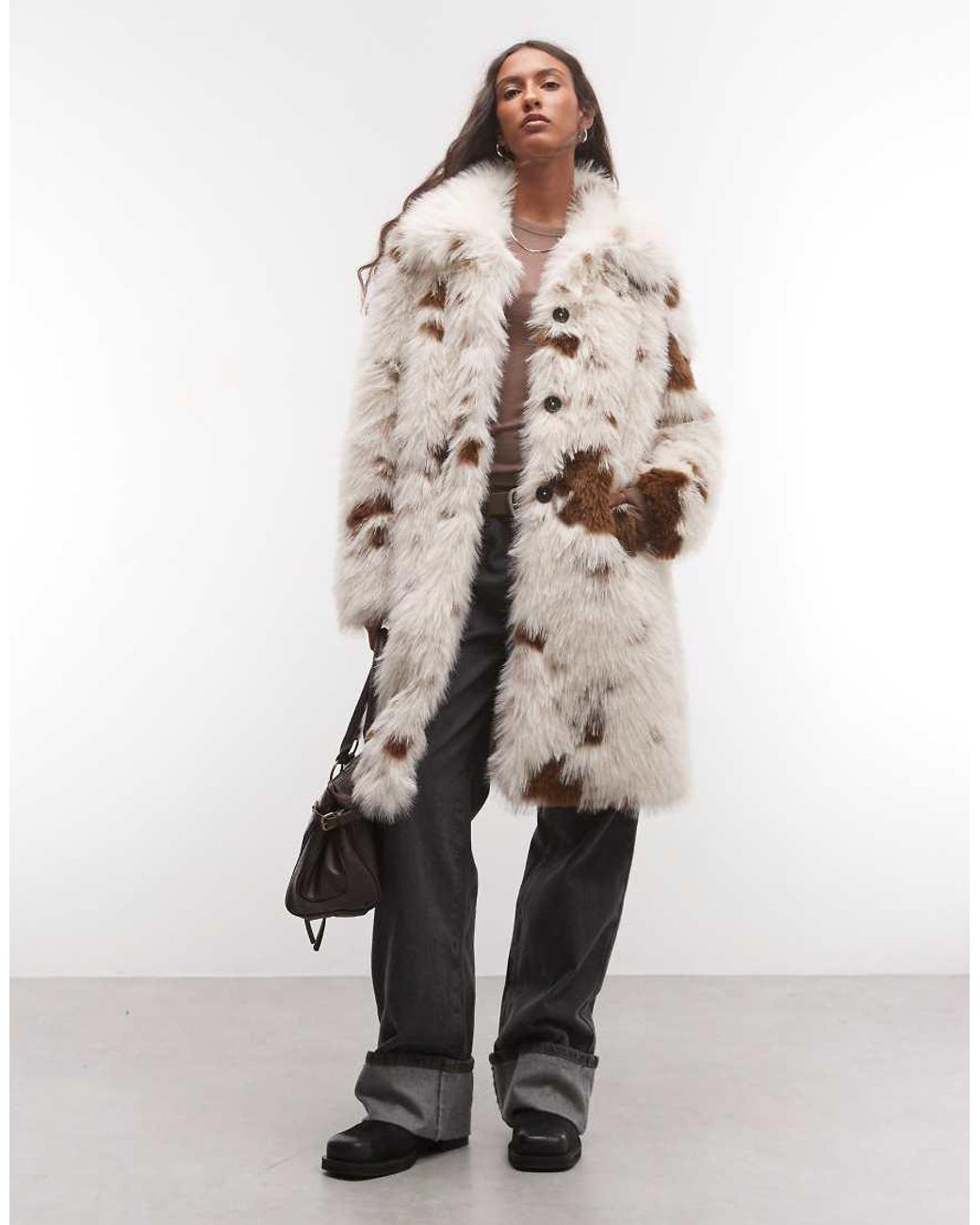 Reclaimed Vintage Natural Mid Length Faux Fur Coat