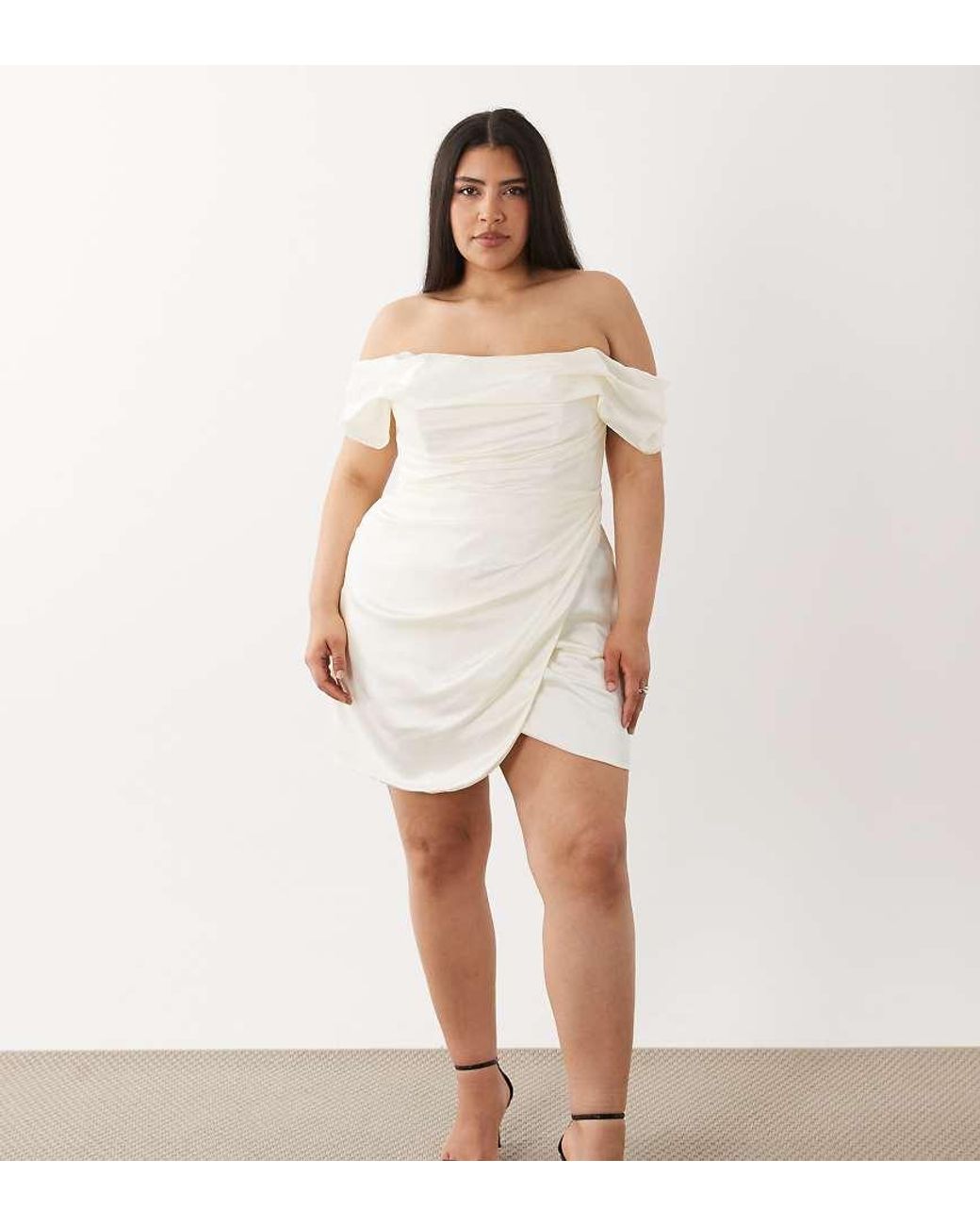 ASOS White Asos Design Curve Satin Off Shoulder Mini Dress