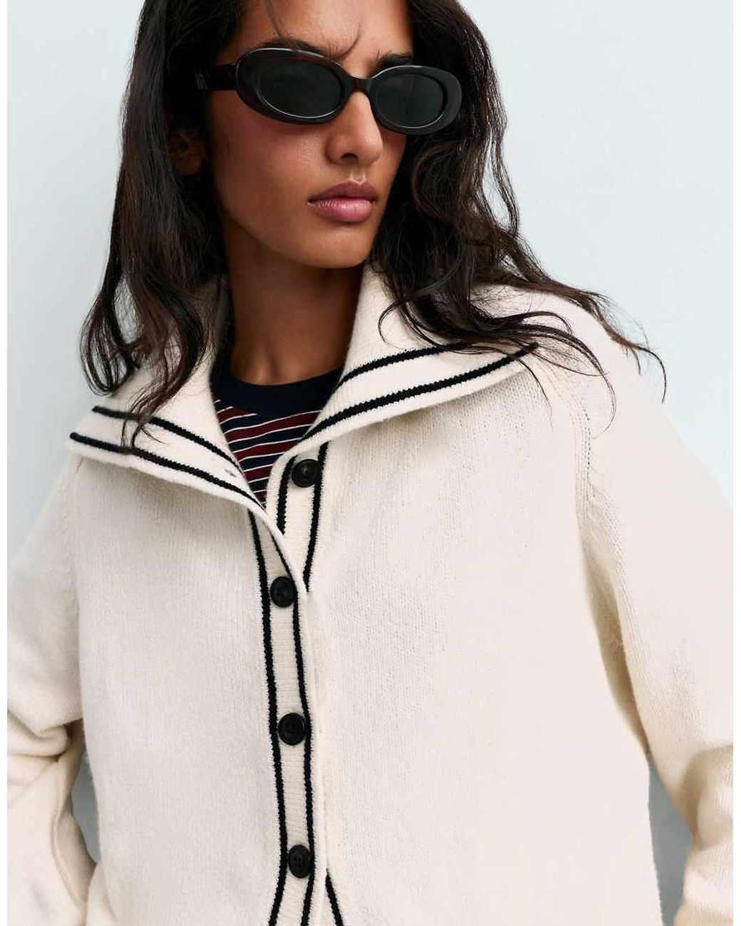 Oysho White Cotton Lapel Collar Cardigan