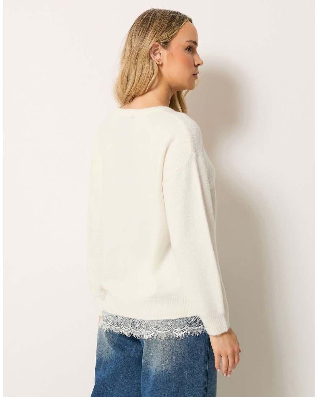 Long Tall Sally White Lace Hem Knitted Jumper