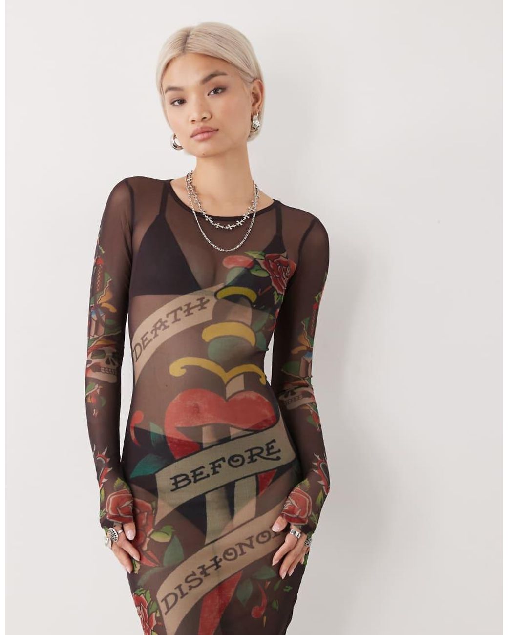 Ed Hardy Death Before Dishonor Dress in Natural | Lyst UK