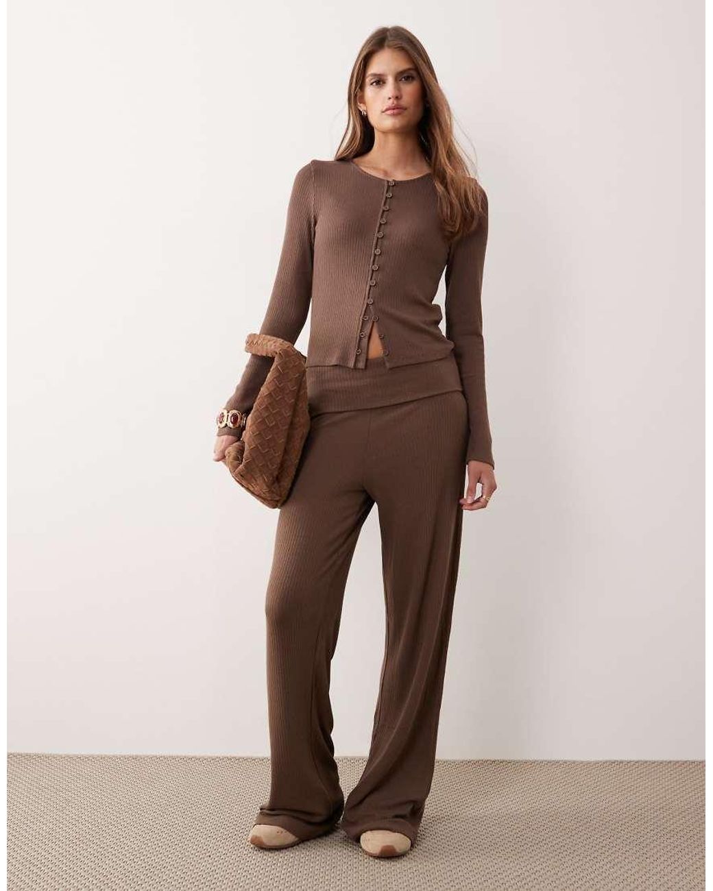 ASOS Brown Co-ord Rib Fitted Long Sleeve Cardigan