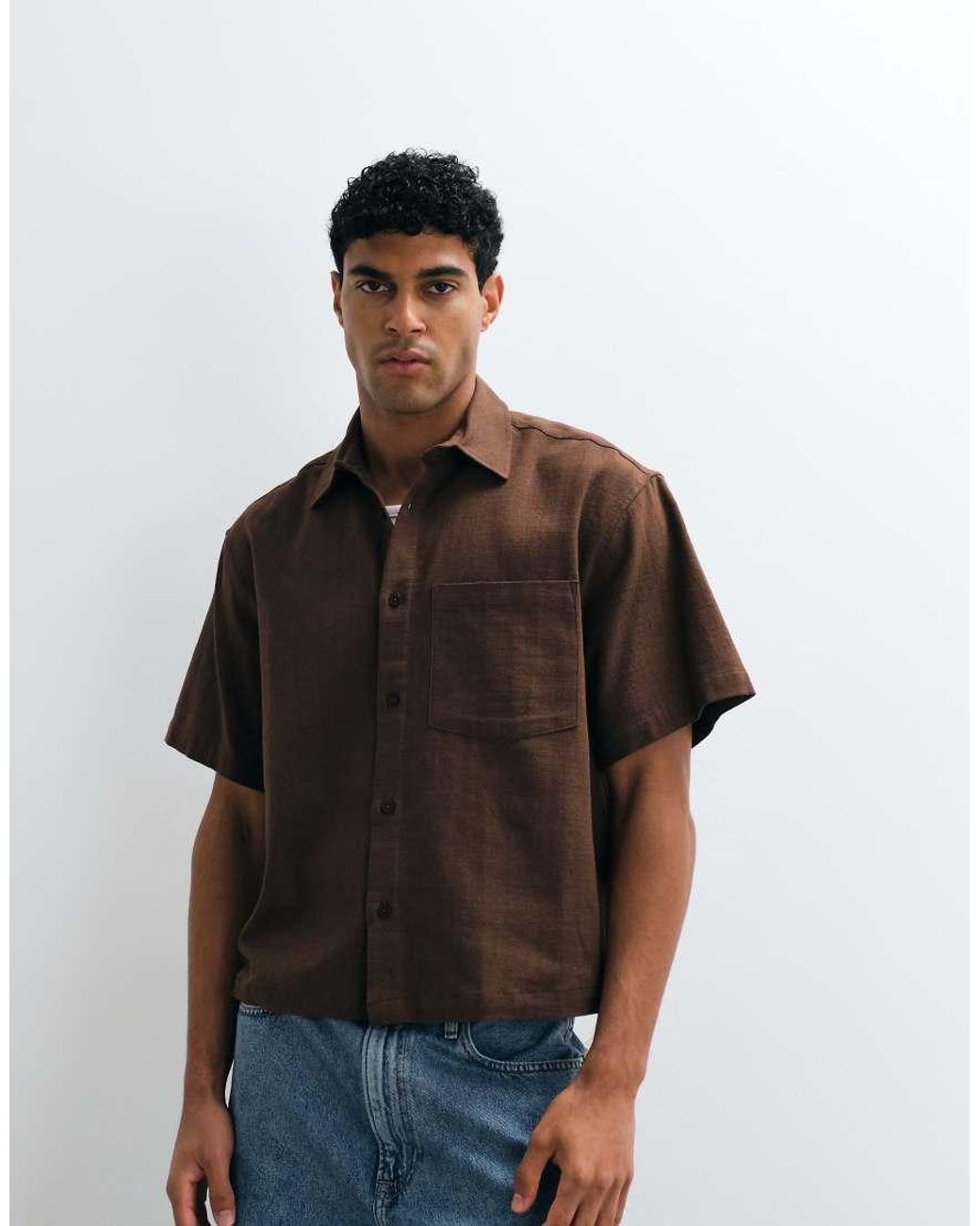 ASOS White Boxy Oversized Linen Look Shirt for men