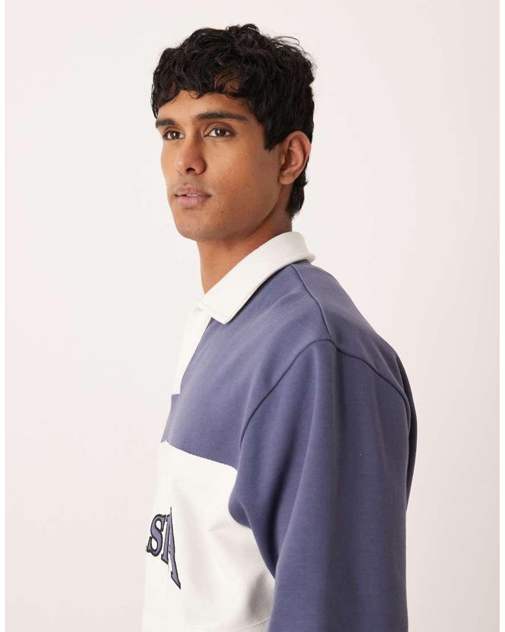 ASOS Blue Disney Fantasia Relaxed Cut And Sew Rugby Polo With Mickey Mouse Embroidery for men
