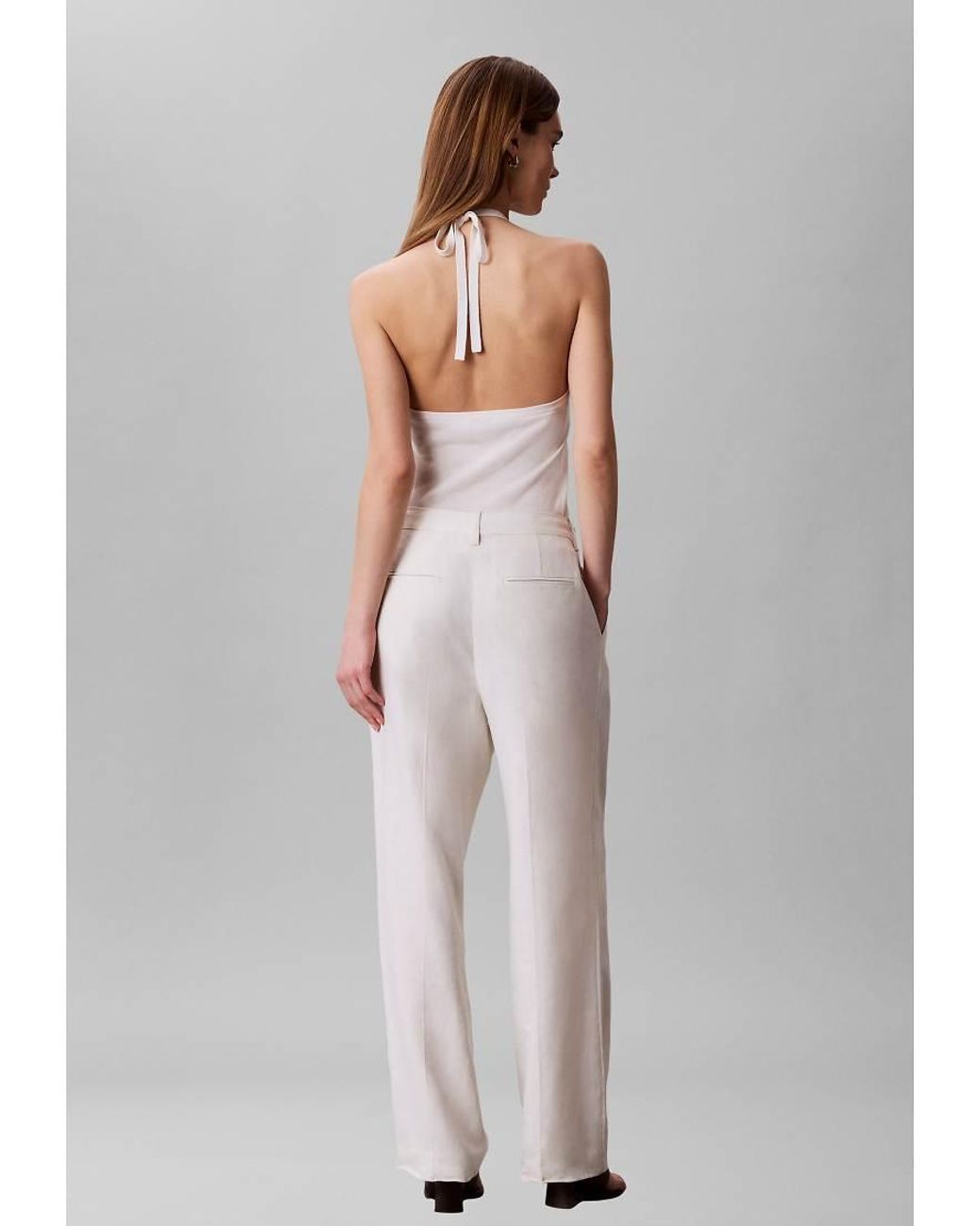 Calvin Klein Gray Linen Blend Wide Leg Trousers