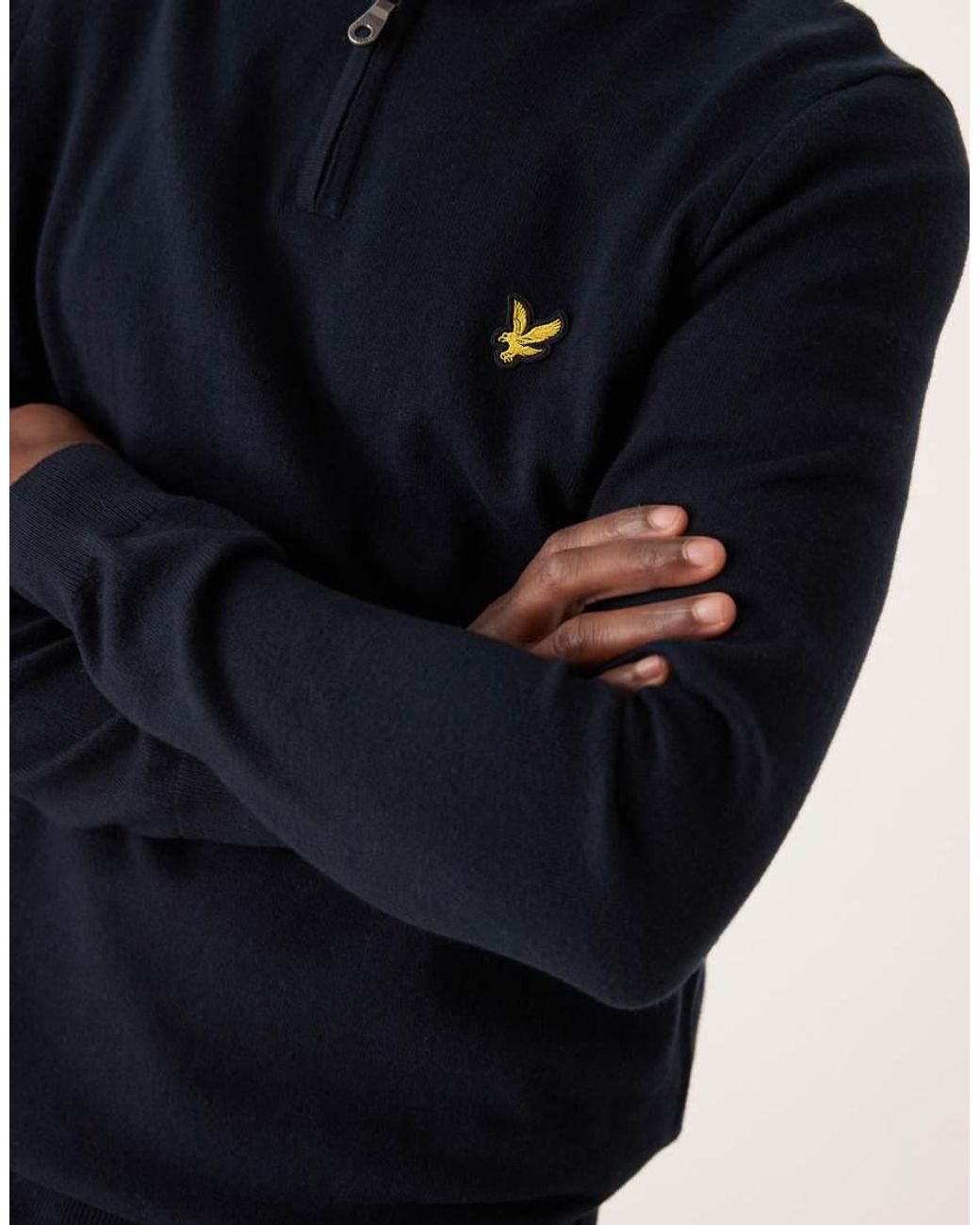 Lyle & Scott Blue Merino Quarter Zip Jumper for men