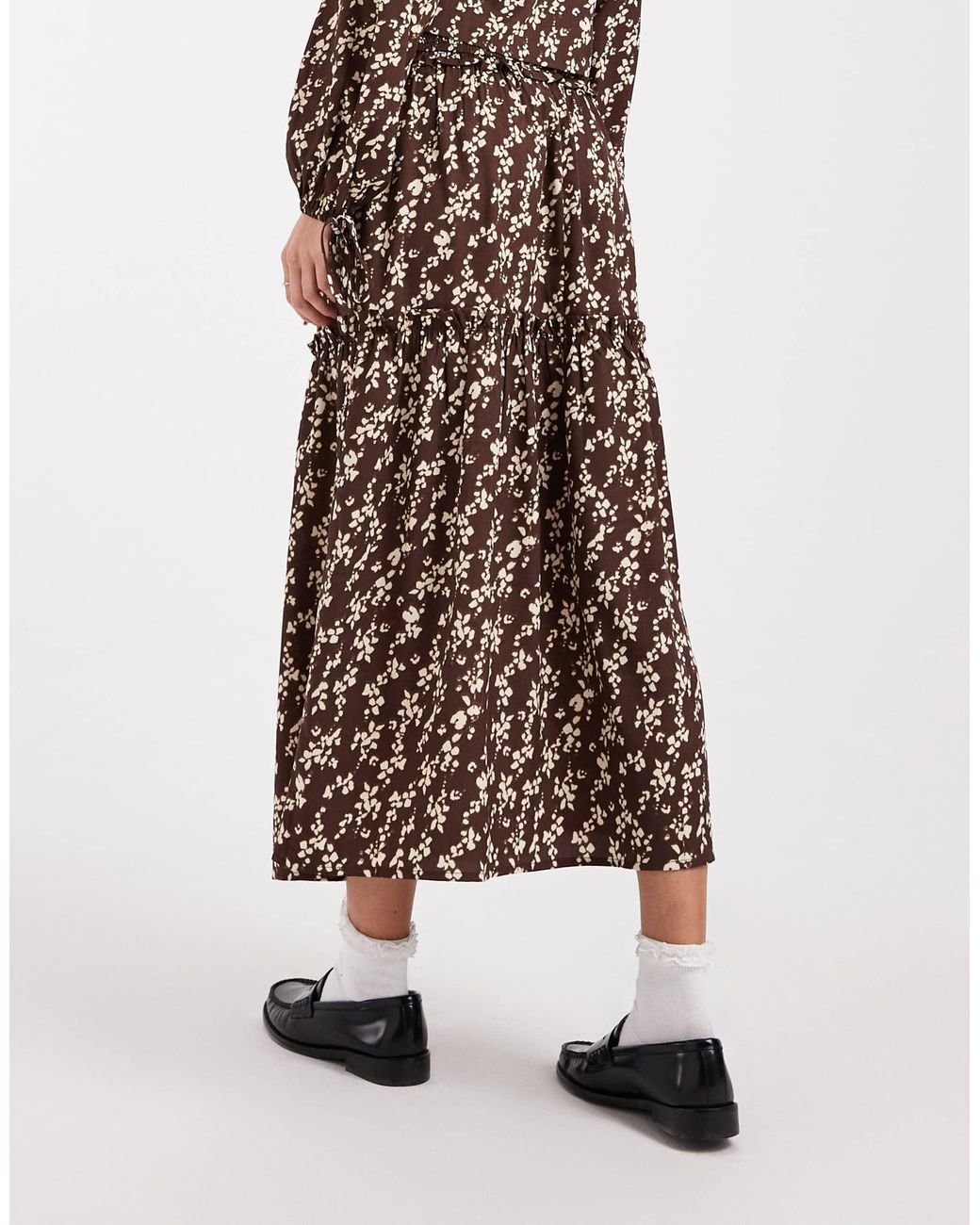 Wednesday's Girl Brown Ruffle Detail A-line Midaxi Skirt