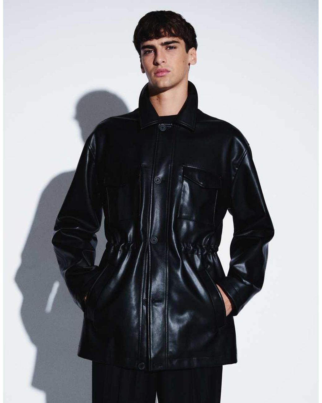 ASOS Black Leather Look Field Jacket for men