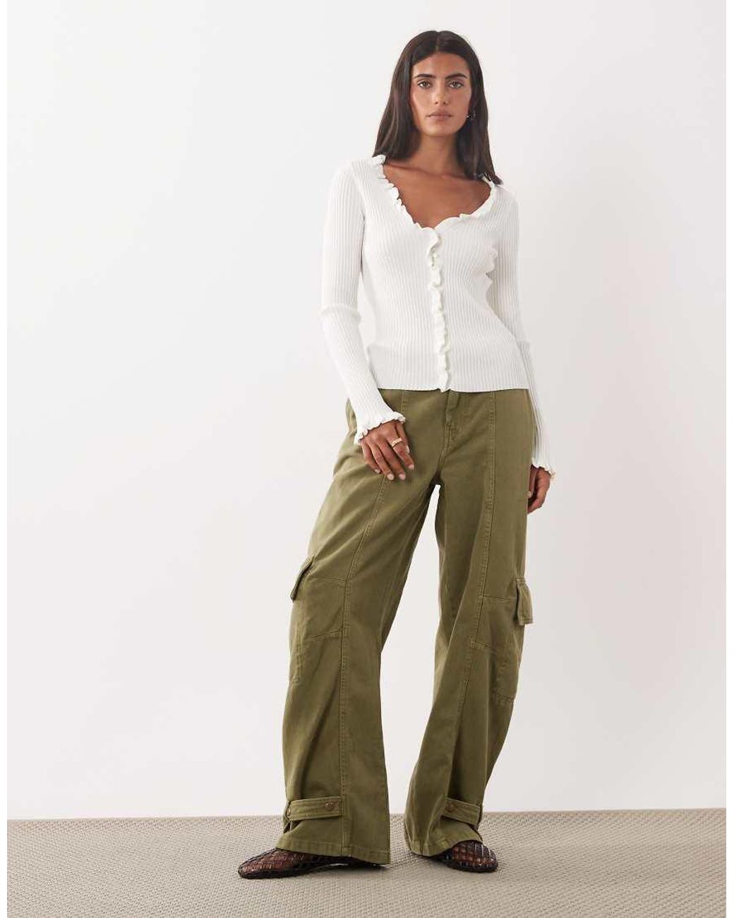 Mango White Frill Detail V Neck Cardigan