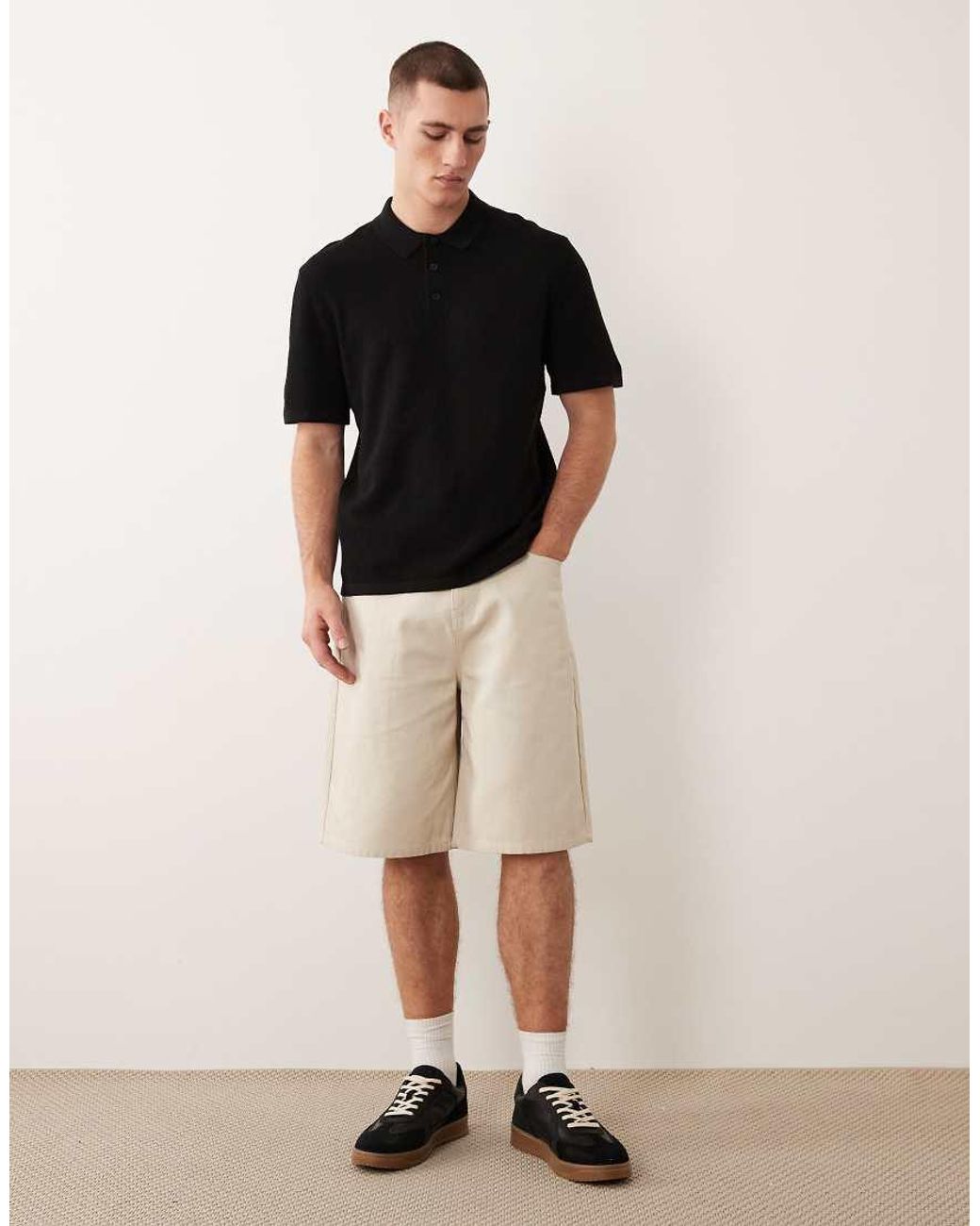 Jack & Jones Black Knit Polo With Short Sleeves for men