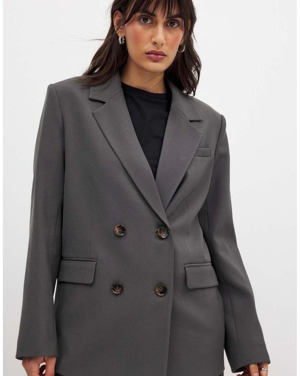 NA-KD Gray Oversized Double Breasted Blazer