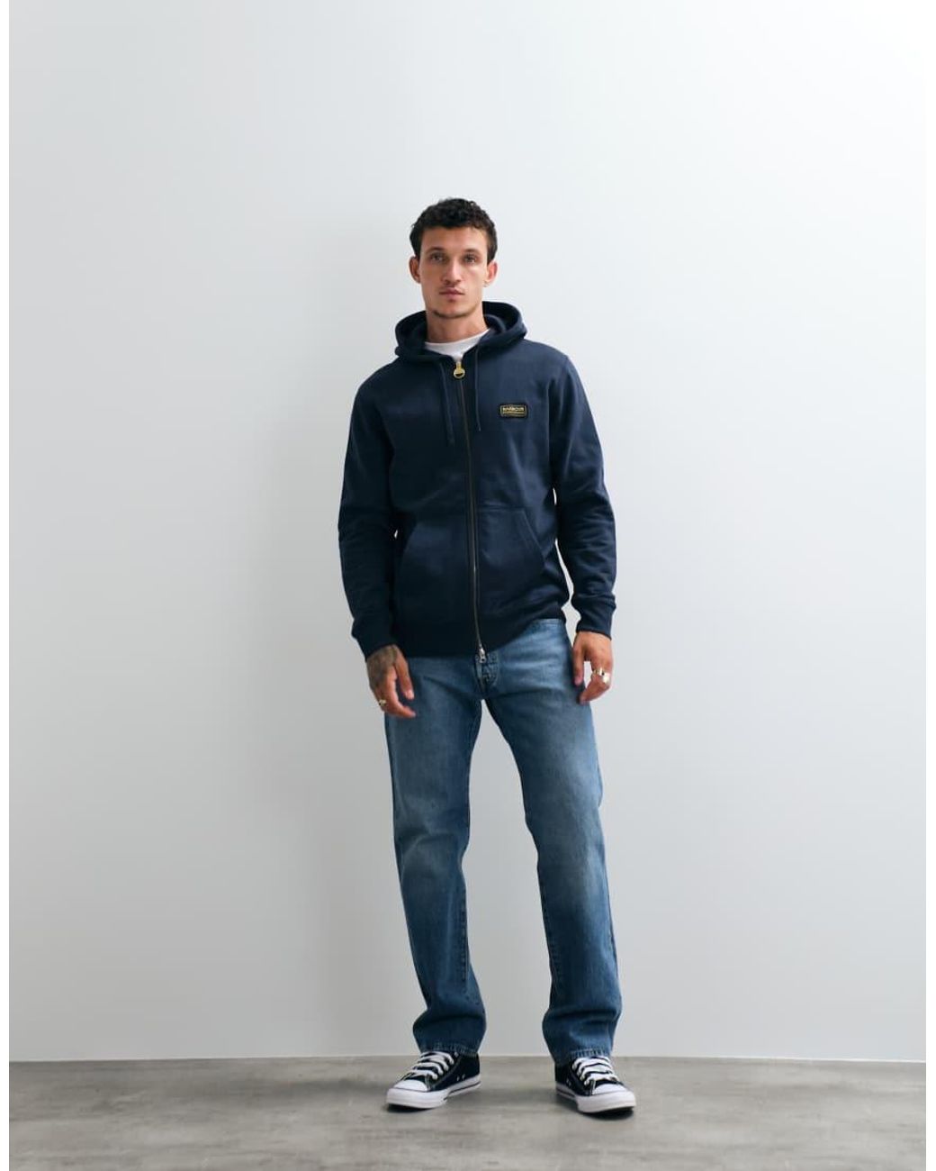Barbour Blue Zip Through Graphic Logo Hoodie With Back Print for men