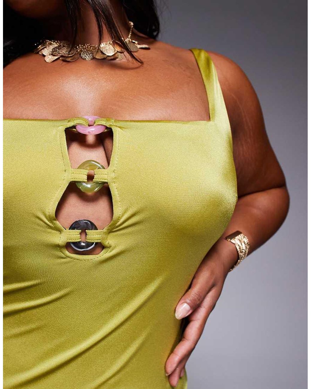 ASOS Green Asos Design Curve Revenge Triple Ring Swimsuit