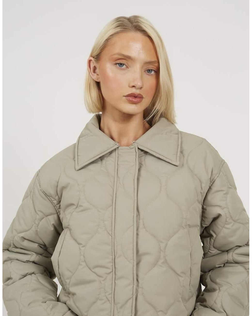 Brave Soul Natural Onion Qulited Jacket With Faux Fur Collar