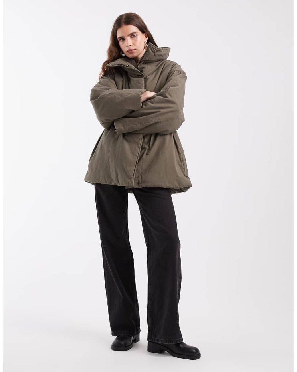 Object Brown Premium Funnel Neck Padded Tie Waist Coat