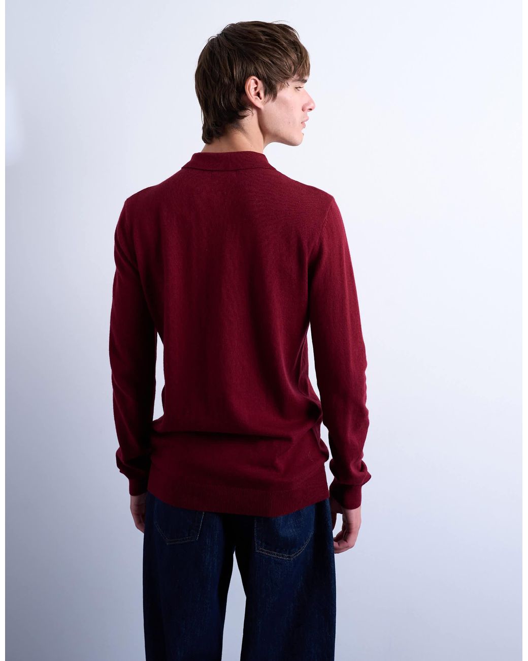 Topman Red Essential Knitted Zip Polo for men