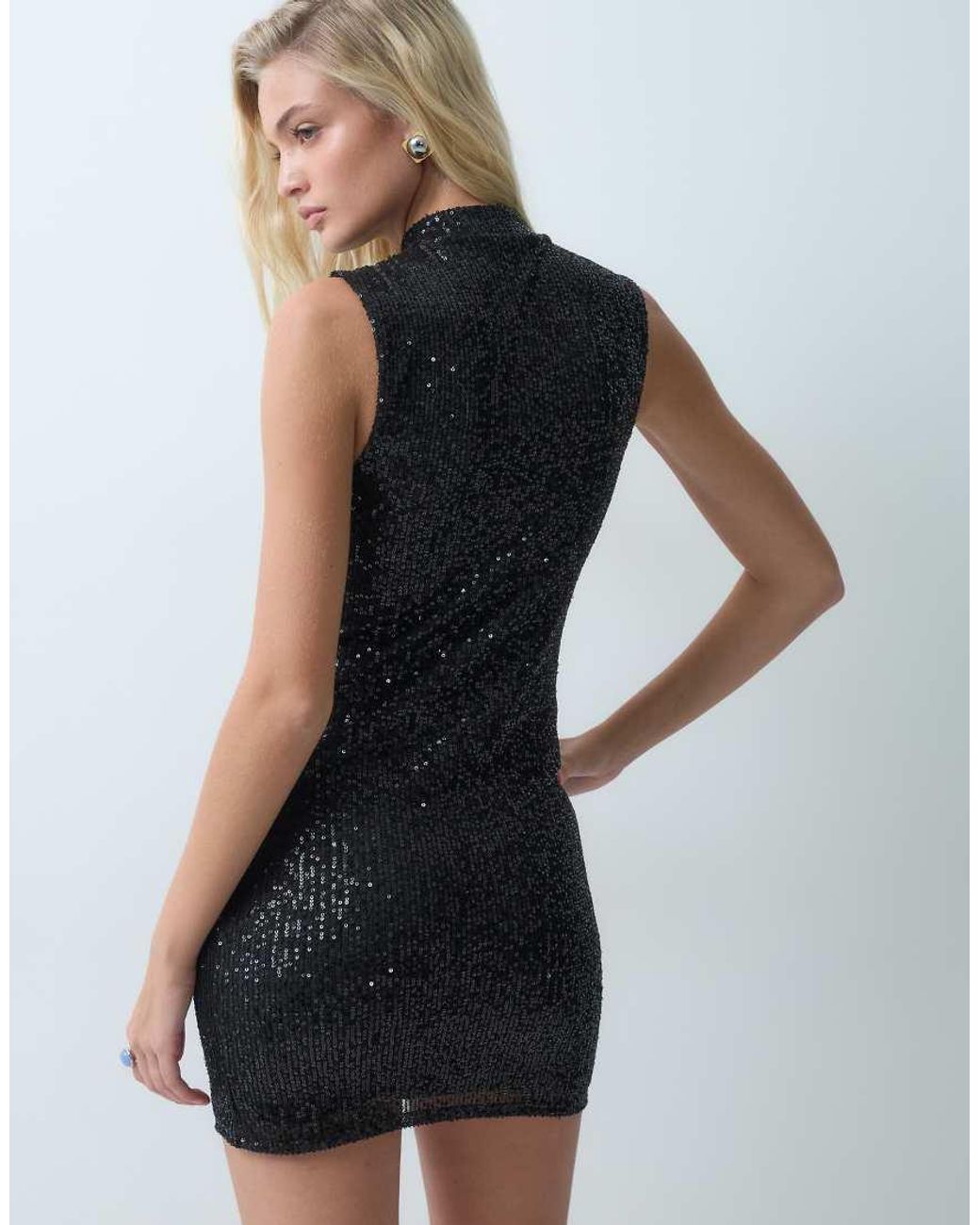 ASOS Black Sleeveless Mandarian Cut Out Sequin Mini Dress