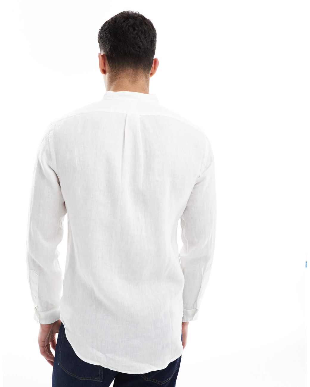 Polo Ralph Lauren Icon Logo Slim Fit Band Collar Linen Shirt in White for  Men | Lyst