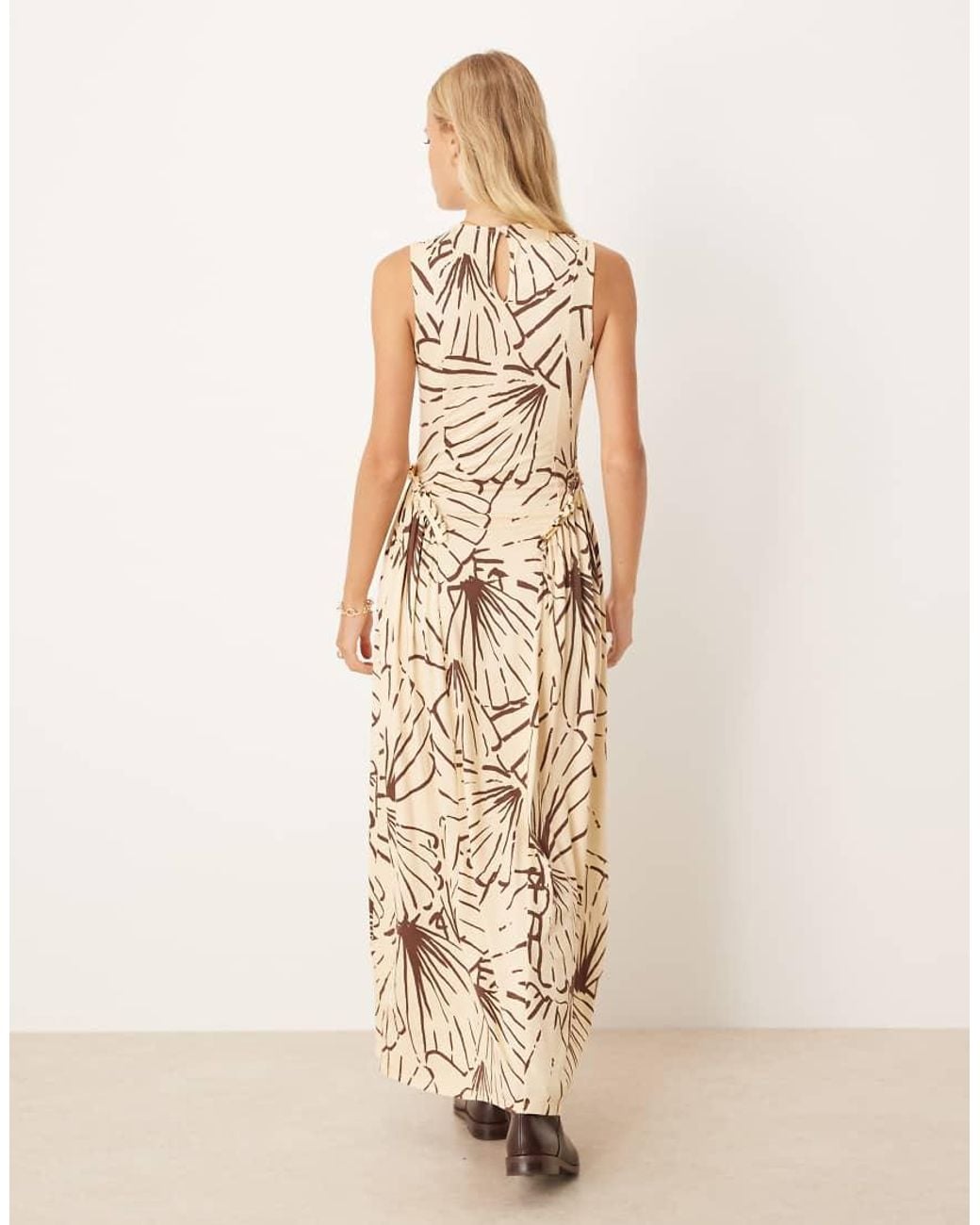 ASOS Natural Sleeveless Frill Hip Detail Midi Dress