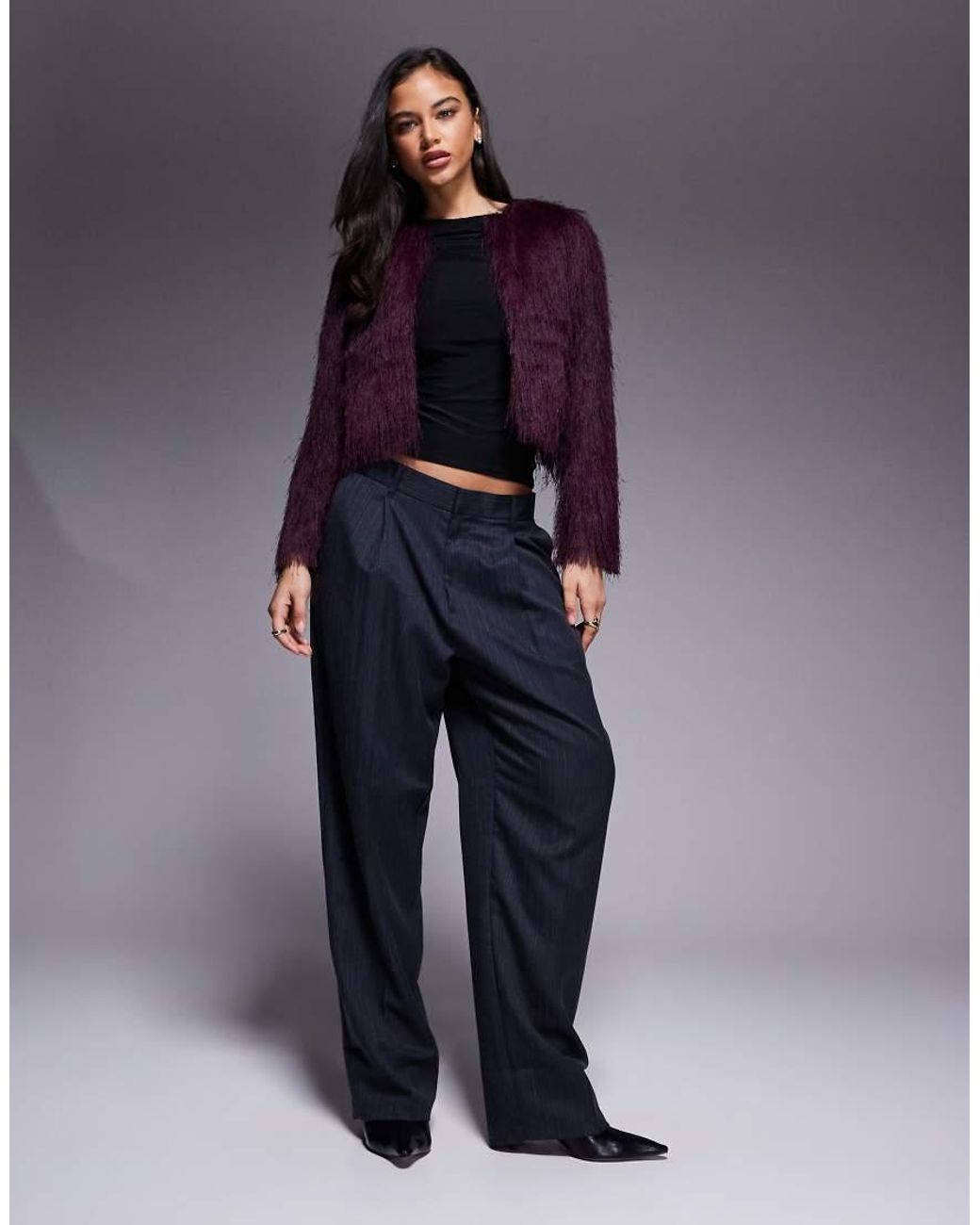 River Island Purple Faux Fur Knitted Jacket