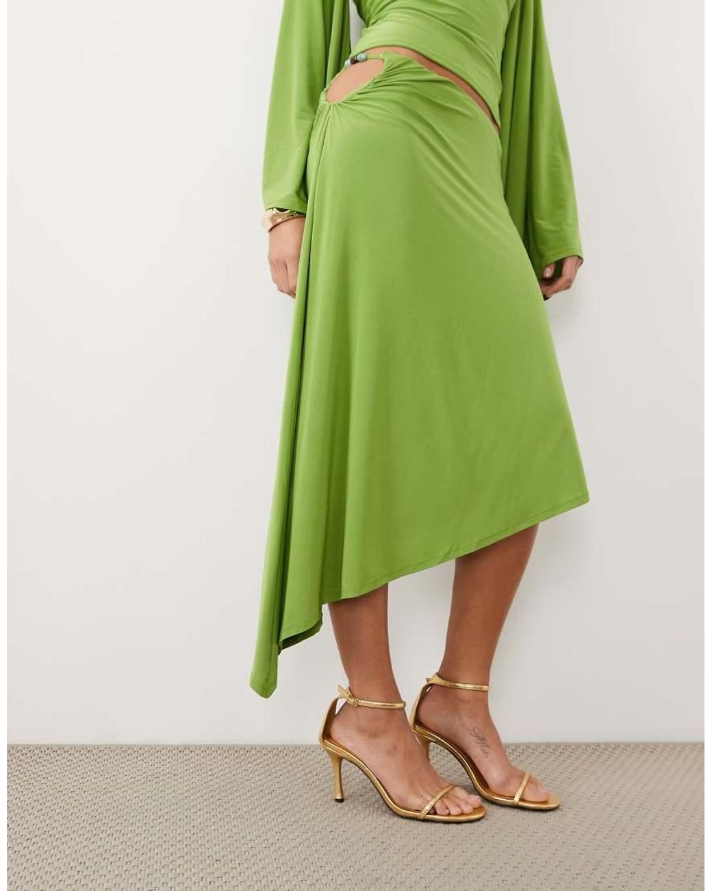 ASOS Green Co-ord Awkward Crop Asym Skirt With Beads