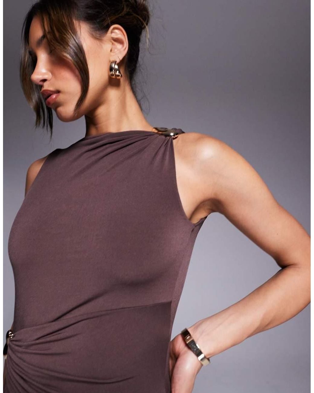 ASOS Purple Twist Hardware Detail Midi Dress