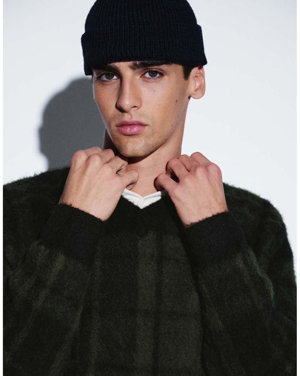 Barbour Black Hunham Tartan Check V Neck Knitted Jumper for men