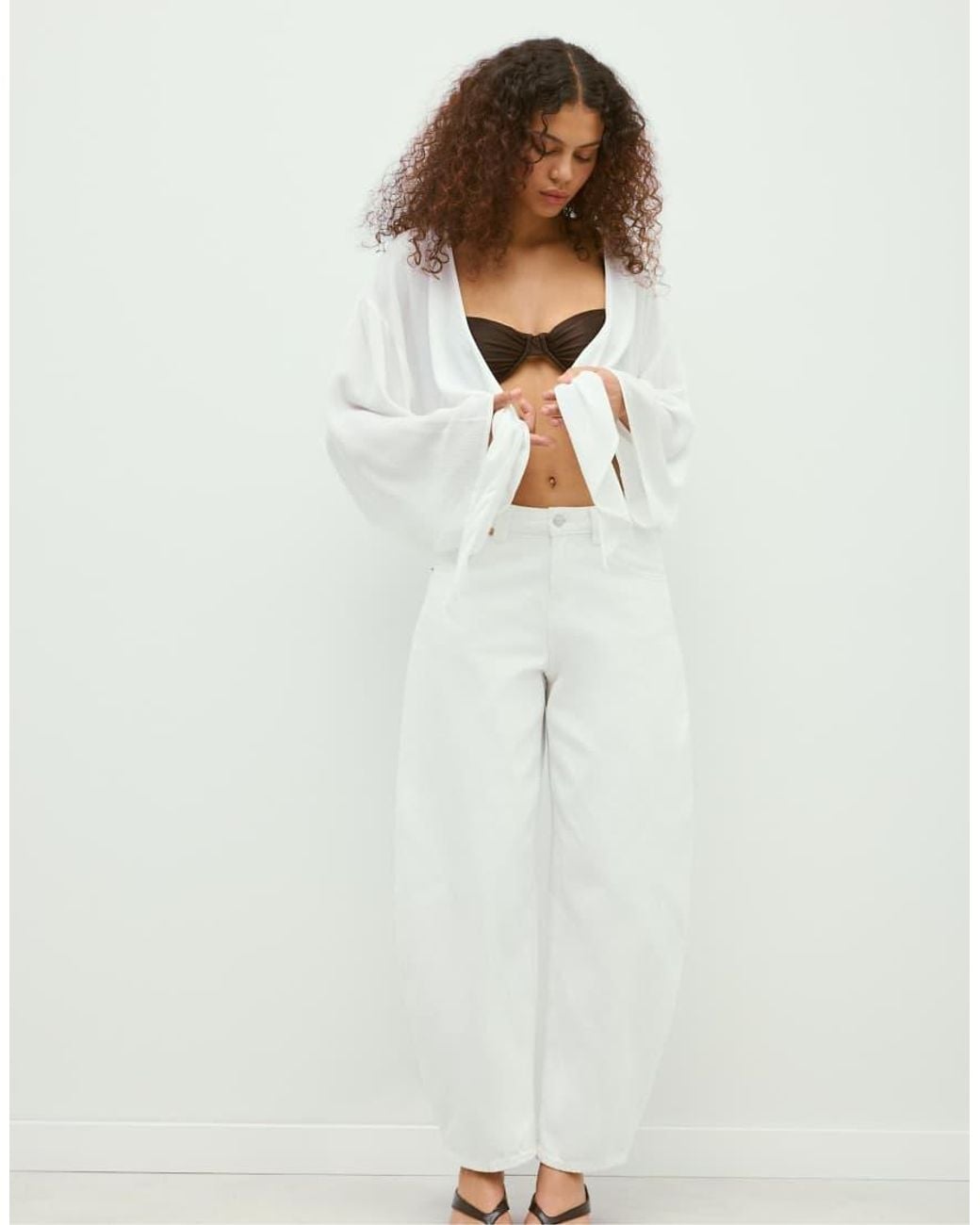 Stradivarius White Flowing Open Blouse