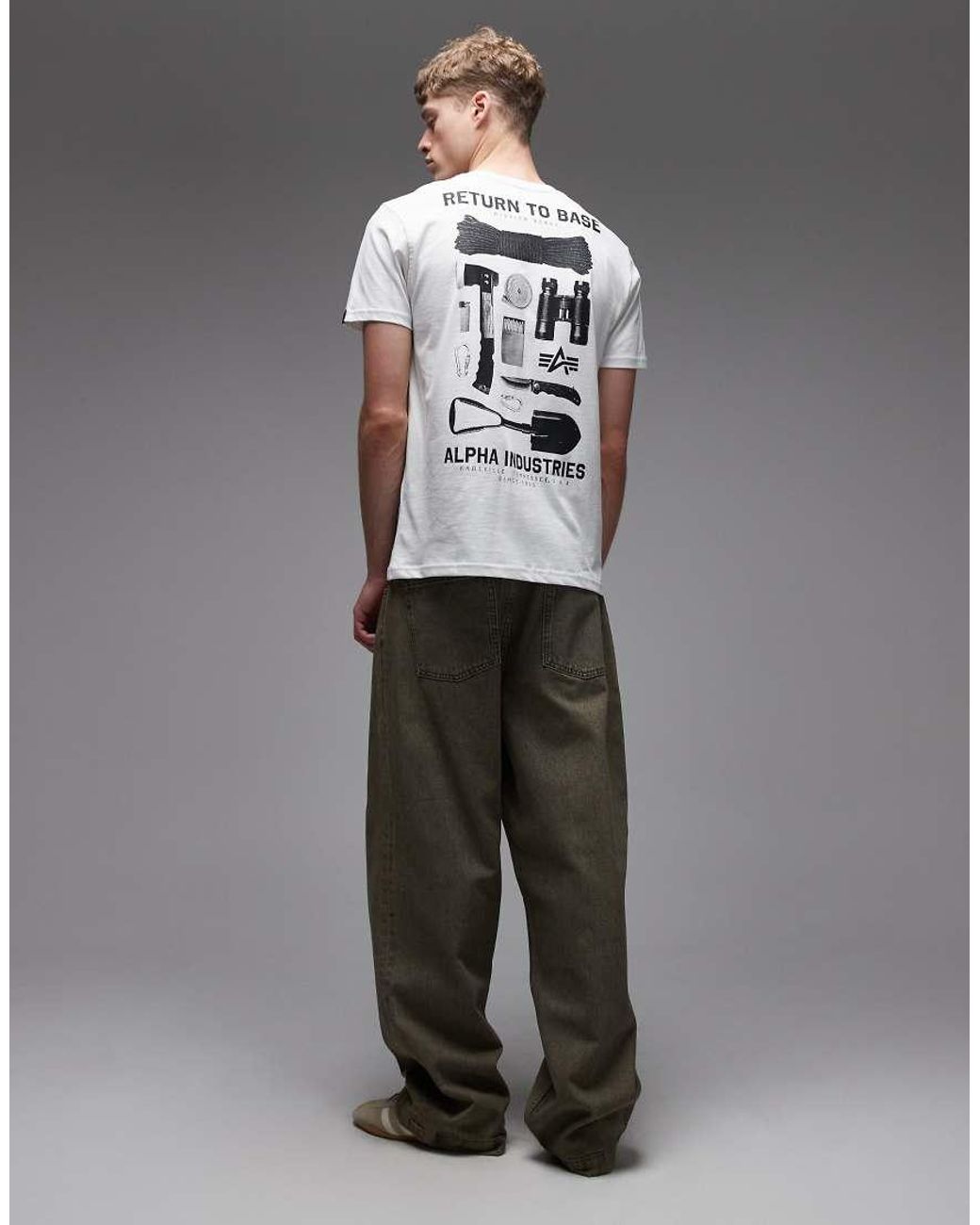 Alpha Industries Gray T-shirt With Return To Base Back Print for men