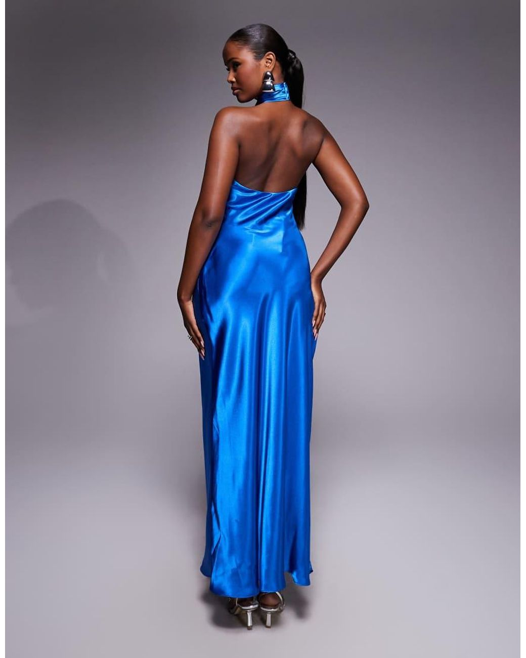 Forever New Blue Satin Knot Halter Neck Maxi Dress