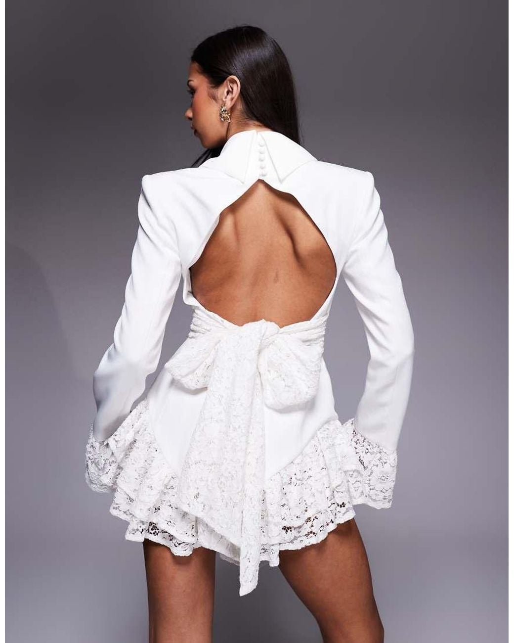 ASOS Gray Tailored Playsuit With Lace Trim Detail