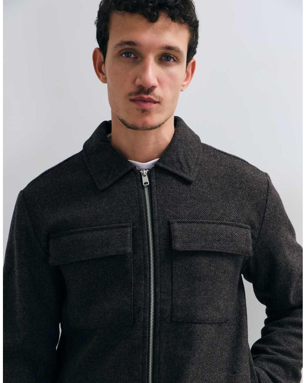 Only & Sons Blue Zip Through Collared Wool Jacket for men