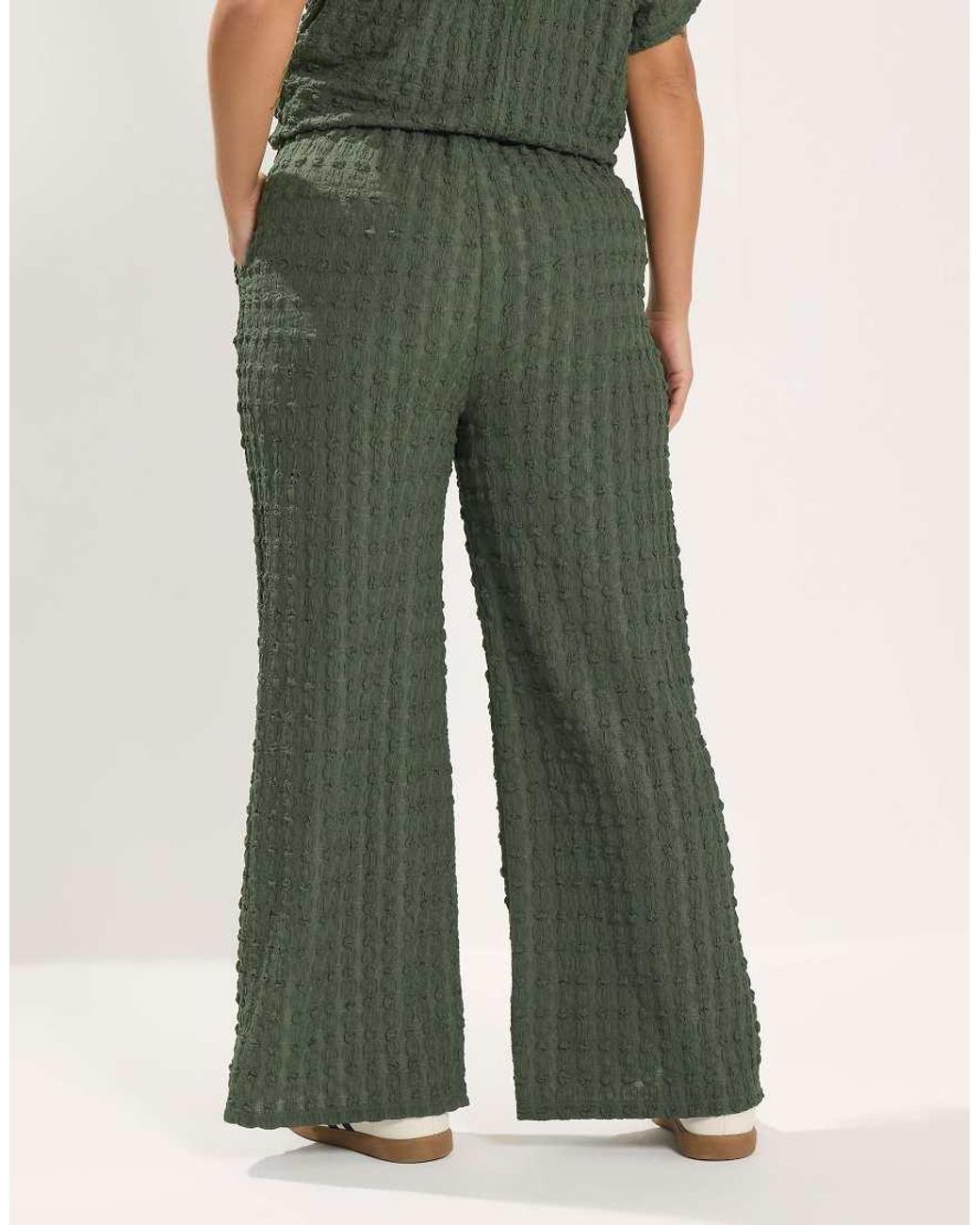 Yours Clothing Green Bubble Textured Wide Leg Trousers