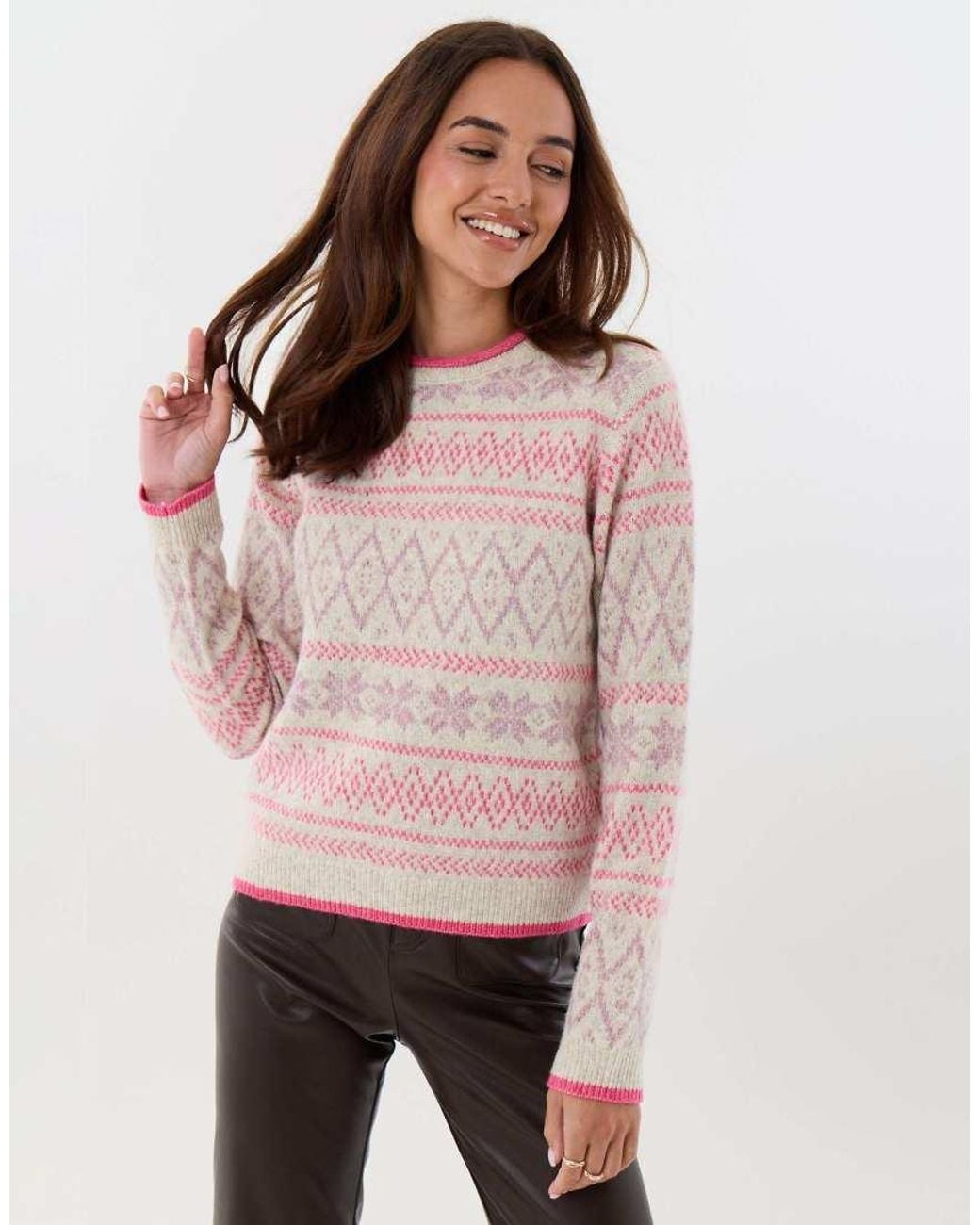 Threadbare Pink Snowflake Fairisle Knitted Christmas Jumper